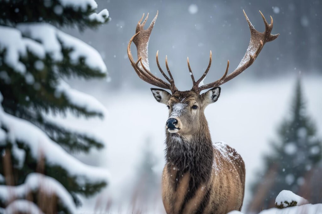 majestic deer standing winter wonderland generative ai